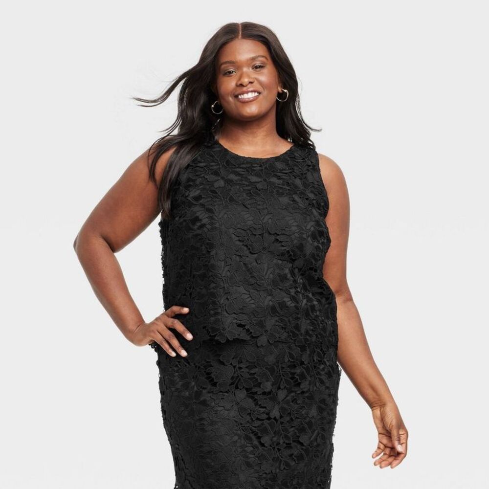 Women's Sleeveless Recycled Polyester Lace Shirt Pullover - Black XXL